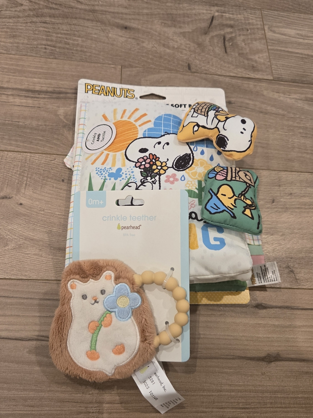 NWT Baby Sensory Bundle: Peanuts Snoopy Soft Book & Hedgehog Teether
